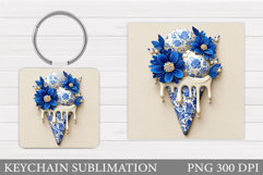 Floral Ice Cream Keychain. Flowers Keychain Sublimation Product Image 1
