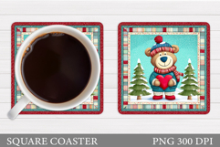 Cute Bear Coaster Design. Christmas Coaster Sublimation Product Image 1