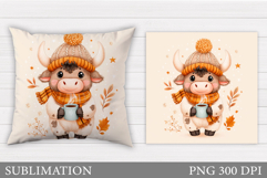 Fall Cow Pillow Sublimation. Fall Pillow Design Product Image 1