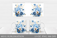 Floral Mug Sublimation. Flowers Mug Wrap Design Product Image 1