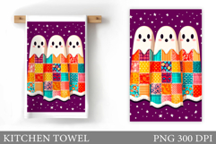 Patchwork Ghost Kitchen Towel. Halloween Kitchen Towel Product Image 1