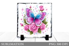 Butterfly Slate Sublimation. Butterfly Flowers Sublimation Product Image 1