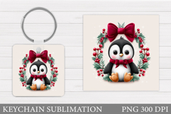 Cute Penguin Keychain Design. Christmas Keychain Sublimation Product Image 1
