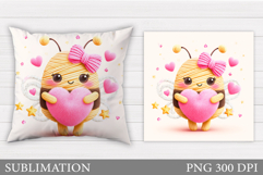 Valentines Bee Pillow Design. Valentines Pillow Sublimation Product Image 1