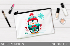 Penguin Cosmetics Bag. Christmas Makeup Bag Sublimation Product Image 1