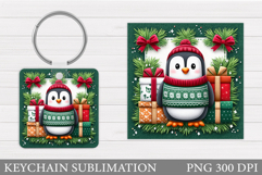 Christmas Penguin Keychain. Christmas Keychain Sublimation Product Image 1