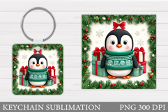 Cute Penguin Keychain Design. Christmas Keychain Sublimation Product Image 1