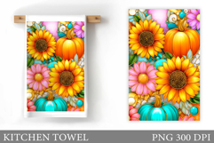 Fall Pumpkin Kitchen Towel. Fall Kitchen Towel Sublimation Product Image 1