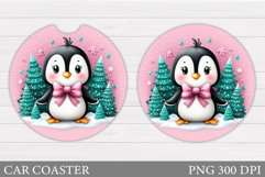Cute Penguin Car Coaster. Christmas Car Coaster Sublimation Product Image 1