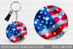 American Flag Keychain. Patriotic Keychain Sublimation Product Image 1
