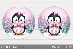 Cute Penguin Car Coaster. Christmas Car Coaster Sublimation Product Image 1