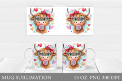 Valentines Cow Mug Sublimation. Valentines Mug Wrap Design Product Image 1