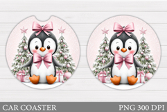 Cute Penguin Car Coaster. Christmas Car Coaster Sublimation Product Image 1