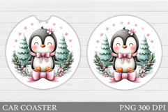 Cute Penguin Car Coaster. Christmas Car Coaster Sublimation Product Image 1