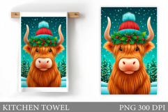Christmas Cow Kitchen Towel Design. Christmas Kitchen Towel Product Image 1