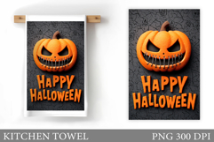 Spooky Pumpkin Kitchen Towel. Halloween Kitchen Towel Design Product Image 1