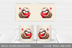 Valentines Sloth Mug Design. Valentines Mug Sublimation Product Image 1