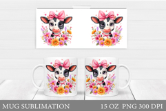 Cute Cow Mug Sublimation. Cow Flowers Mug Wrap Design Product Image 1