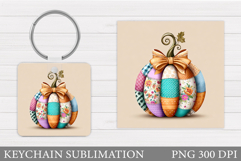 Patchwork Pumpkin Keychain. Pumpkin Keychain Sublimation Product Image 1