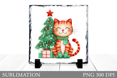 Christmas Cat Sublimation. Christmas Cat Slate Design Product Image 1