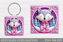 Christmas Wolf Keychain. Christmas Keychain Sublimation Product Image 1