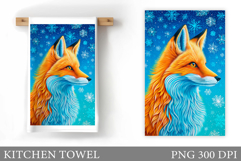 Winter Fox Kitchen Towel. Christmas Kitchen Towel Design Product Image 1