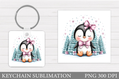 Cute Penguin Keychain Design. Christmas Keychain Sublimation Product Image 1