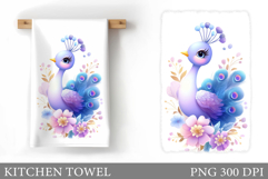 Cute Peacock Kitchen Towel. Peacock Sublimation Product Image 1