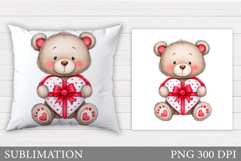 Valentines Bear Pillow Design. Valentines Pillow Sublimation Product Image 1