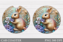 Bunny Car Coaster Sublimation. Bunny Flowers Car Coaster Product Image 1