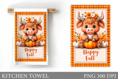 Fall Cow Kitchen Towel. Fall Kitchen Towel Sublimation Product Image 1