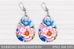 Flowers Teardrop Earring Design. Flowers Earring Sublimation Product Image 1