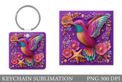 Hummingbird Keychain Design. Bird Summer Square Keychain Product Image 1