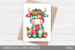 Christmas Cow Card Printable. Christmas Card Design Product Image 1