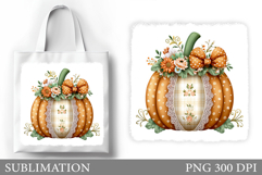 Fall Pumpkin Tote Bag. Fall Leaves Tote Bag Sublimation Product Image 1