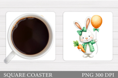Cute Bunny Coaster Design. Bunny Carrot Coaster Sublimation Product Image 1