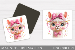 Cute Lama Magnet Design. Lama Flowers Magnet Sublimation Product Image 1