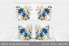 Flowers Mug Sublimation. Floral Mug Wrap Design Product Image 1