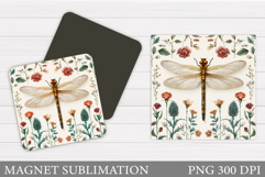 Dragonfly Magnet Design. Flowers Magnet Sublimation Product Image 1
