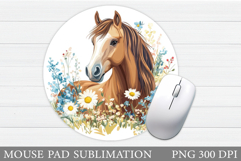 Horse Mouse Pad Sublimation. Horse Flowers Mouse Pad Design Product Image 1