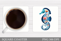 Seahorse Square Coaster. Seahorse Coaster Sublimation Product Image 1