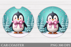 Cute Penguin Car Coaster. Christmas Car Coaster Sublimation Product Image 1