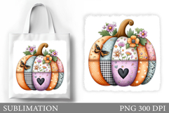 Patchwork Pumpkin Tote Bag Design. Fall Tote Bag Sublimation Product Image 1