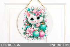 Christmas Cat Door Sign. Christmas Door Sign Sublimation Product Image 1