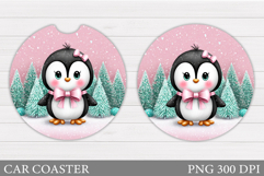 Cute Penguin Car Coaster. Christmas Car Coaster Sublimation Product Image 1