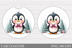Cute Penguin Car Coaster. Christmas Car Coaster Sublimation Product Image 1