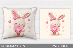 Valentines Bunny Pillow Sublimation. Valentine Pillow Design Product Image 1