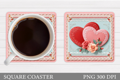 Hearts Coaster Sublimation. Valentines Coaster Design Product Image 1