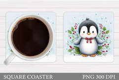 Christmas Penguin Coaster. Christmas Coaster Sublimation Product Image 1