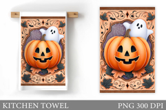 Halloween Pumpkin Towel Design. Ghost Kitchen Towel Product Image 1